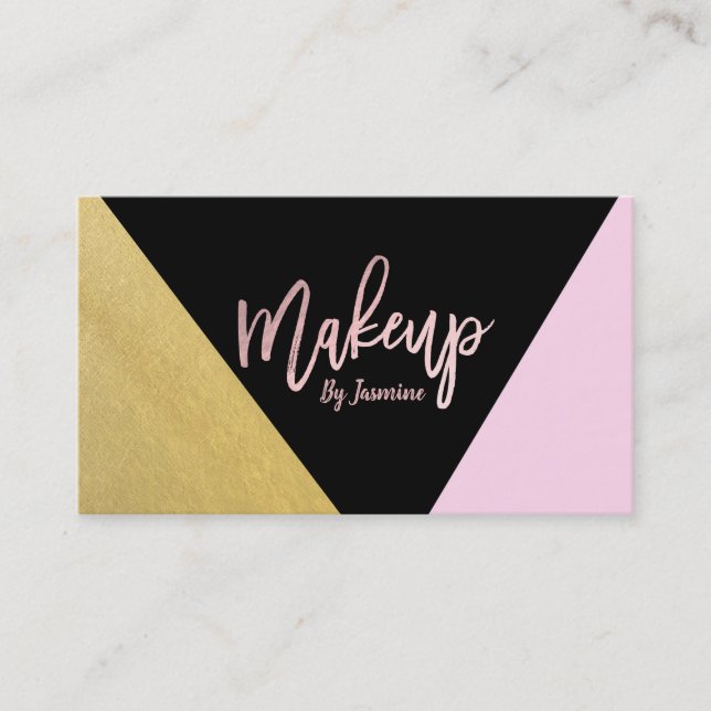 Tarjeta De Visita Maquillaje negro rosado dorado estilo guión modern (Anverso)