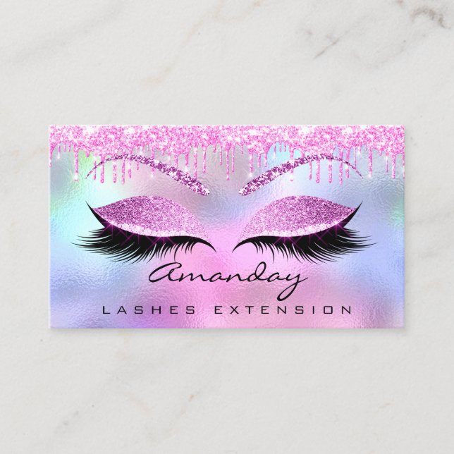 Tarjeta De Visita Maquillaje Nombre de la ceja Lash Purpurina Rosa F (Anverso)