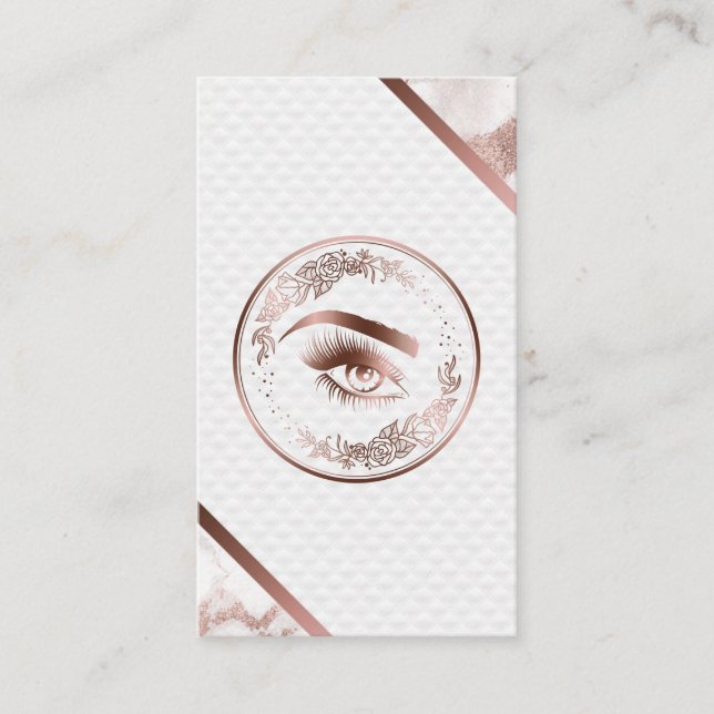 Tarjeta De Visita Maquillaje Ojos Lágrimas Rosa Floral Oro (Anverso)