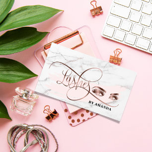 Tarjeta De Visita Maquillaje Ojos Lámparas Rosa Mármol Oro