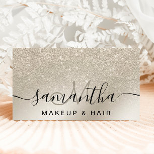 Tarjeta De Visita Maquillaje perla purpurina marfil oscuro oro metál