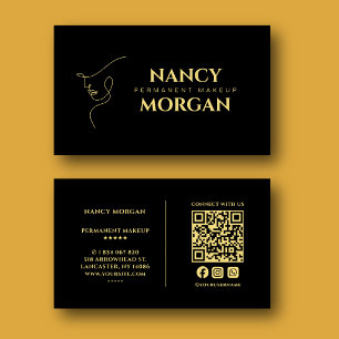 Tarjeta De Visita Maquillaje Permanente Negro Oro