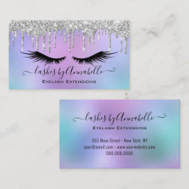 Tarjeta De Visita Maquillaje Pestañas Brillo Plateado Drip Glitter