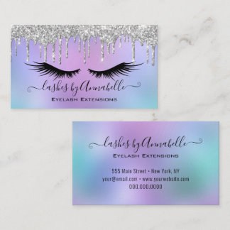 Tarjeta De Visita Maquillaje Pestañas Brillo Plateado Drip Glitter