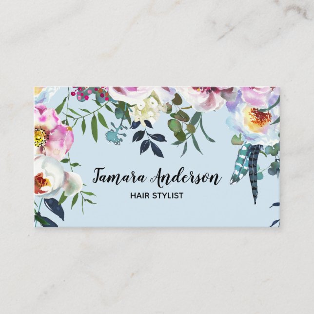 Tarjeta De Visita Maquillaje profesional Boho rosado floral del (Anverso)