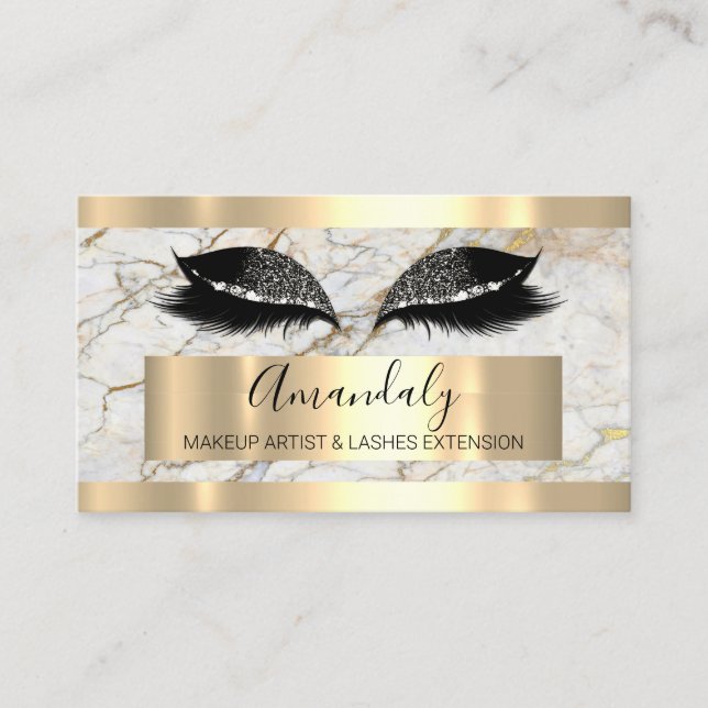 Tarjeta De Visita Maquillaje Profesional Extensión Eyelash Mármol Or (Anverso)