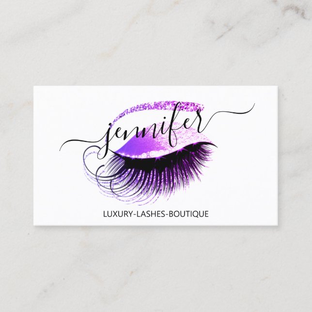 Tarjeta De Visita Maquillaje profesional Lash QR Code Logo Púrpura R (Anverso)