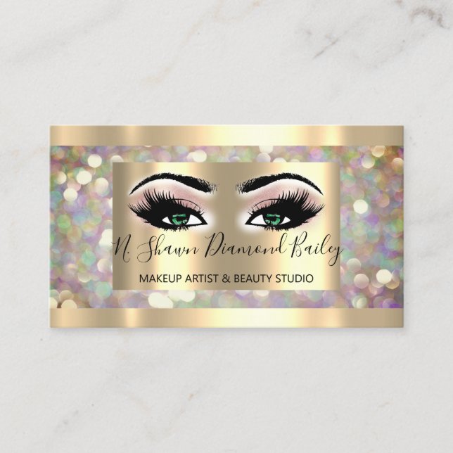 Tarjeta De Visita Maquillaje profesional latidos Holograma Oro (Anverso)