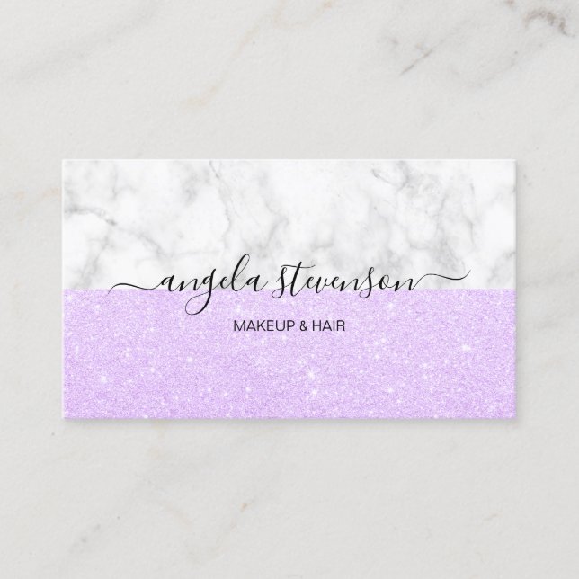 Tarjeta De Visita Maquillaje púrpura violeta elegante y pelo del (Anverso)