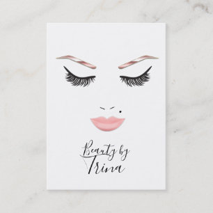 Tarjeta De Visita Maquillaje Rosa Dorado Cara Pestañas Labios Salón