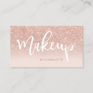 Tarjeta De Visita Maquillaje rosa purpurina dorado rojo oscuro
