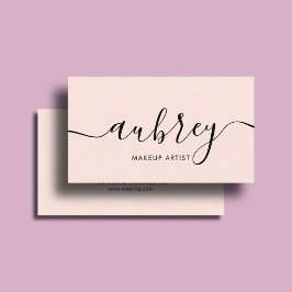 Tarjeta De Visita Maquillaje Rubor Rosa Caligrafía Minimalista Femen