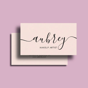 Tarjeta De Visita Maquillaje Rubor Rosa Caligrafía Minimalista Femen