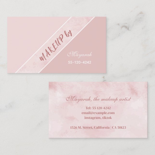Tarjeta De Visita Maquillaje simple y rosa suave (Anverso / Reverso)