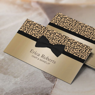 Tarjeta De Visita Maquillaje y leopardo clásico del oro de la