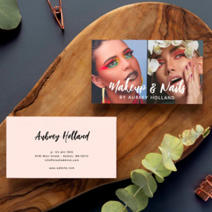 Tarjeta De Visita Maquillaje y Nails Guión Blanco 2 Fotos