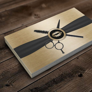 Tarjeta De Visita Maquillaje y pelo estilista de oro levanta oro neg