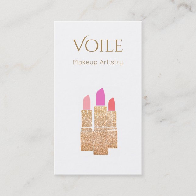 Tarjeta De Visita Máquina Artista Oro Purpurina Lápiz labial Salón d (Anverso)