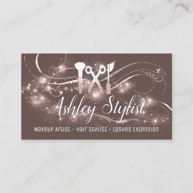 Tarjeta De Visita Máquina Artista Salón de pelo Lash Tijeras Rosa de (Anverso)