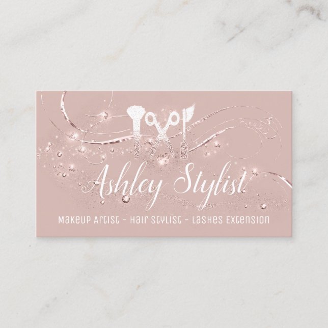 Tarjeta De Visita Máquina Artista Salón de pelo Lash Tijeras Rubor (Anverso)