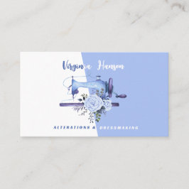 Tarjeta De Visita Máquina de coser Boho Blue Floral Seamstress Tailo