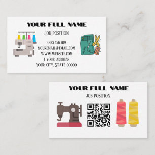 Tarjeta De Visita Máquina de coser código QR de modisto minimalista
