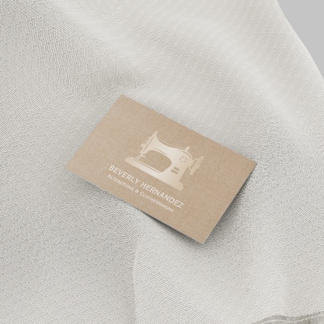 Tarjeta De Visita Máquina de coser de oro Seamstress Beige Linen (Subido por el creador)