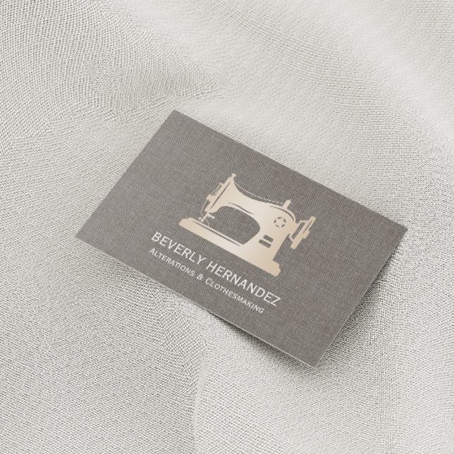 Tarjeta De Visita Máquina de coser de oro Seamstress Gray Linen (Subido por el creador)