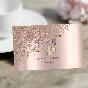 Tarjeta De Visita Máquina de coser elegante con estilo de oro rosa y