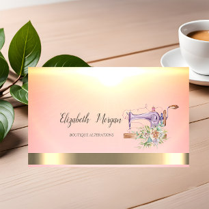 Tarjeta De Visita Máquina de coser floral acuarela franja dorada