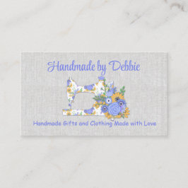 Tarjeta De Visita Máquina de coser floral azul bonito y amarillo