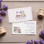 Tarjeta De Visita Máquina de coser floral de color de agua vintage<br><div class="desc">Haga una primera impresión inolvidable con nuestra tarjeta de visita de la máquina de coser púrpura de lavanda vintage de color agua pintada a mano. Nuestra tarjeta de negocios de lavanda de color pintada a mano con máquina de coser púrpura es más que una manera de compartir tu información de...</div>