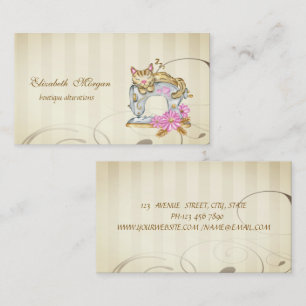 Tarjeta De Visita Máquina de coser floral gato