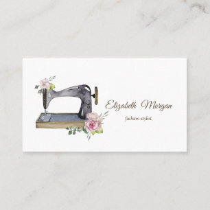 Tarjeta De Visita Máquina de coser floral simple acuarela 