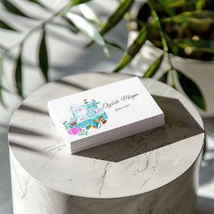 Tarjeta De Visita Máquina de coser floral simple de acuarela azul