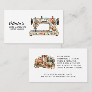 Tarjeta De Visita Máquina de coser floral vintage costurera sastre