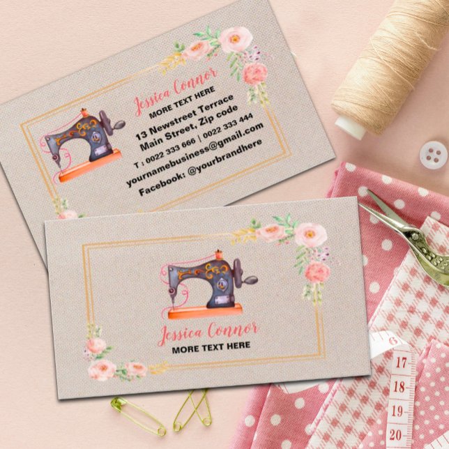 Tarjeta De Visita Máquina de coser Fondo de crema blanquecino (#zazzlemade #tailofcard #machinebusinesscard #craftcard #kraftpapercard #fashiondesign)
