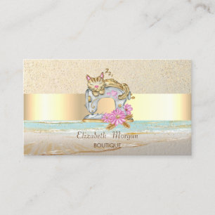 Tarjeta De Visita Máquina de coser gato oro confeti,raya