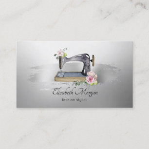 Tarjeta De Visita Máquina de coser gris loto con pincelada elegante