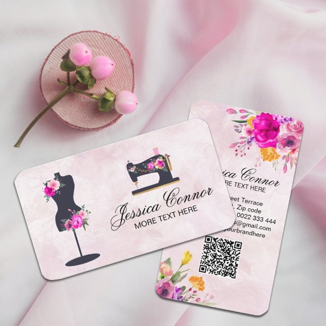 Tarjeta De Visita Máquina de coser y flores silvestres de primavera  ( vintage sewing machine decorated with a spring wildflower bouquet andwatercolor background. #sewing)