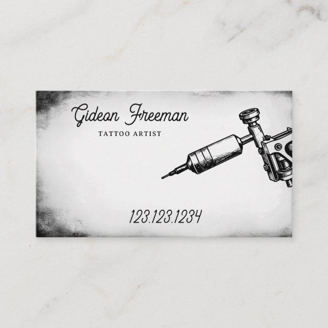 Tarjeta De Visita Máquina de tatuaje blanco y negro oscuro (Anverso)
