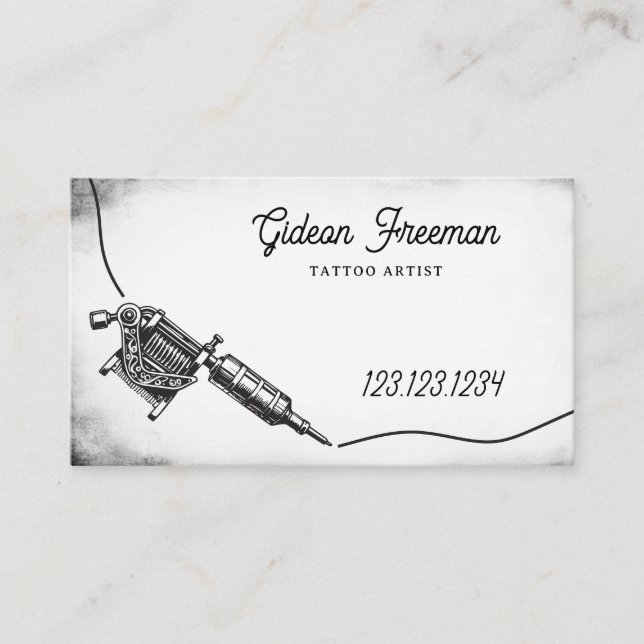 Tarjeta De Visita Máquina gótica de tatuajes blancos y negros (Anverso)