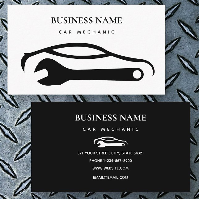 Tarjeta De Visita Máquina mecánica de reparación automática de coche (Car Mechanic Auto Repair Shop Machinist White Business Card)