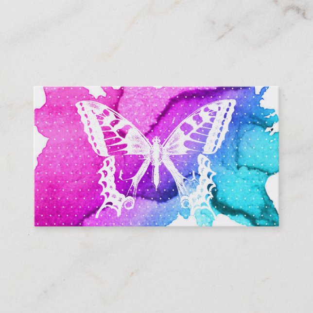Tarjeta De Visita Maquinaria Artista Mariposa Elegante Acuarela (Anverso)