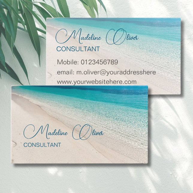 Tarjeta De Visita Mar de la playa Calm Travel Aqua Blue Stylish (Subido por el creador)