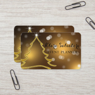 Tarjeta De Visita Maravilloso Árbol de Glittering de Oro de Navidade