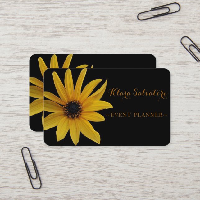 Tarjeta De Visita Maravilloso Negro Adorable Con Girasol Amarillo (Anverso/Reverso In Situ)