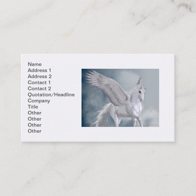 Tarjeta De Visita Maravilloso Pegaso Blanco (Anverso)