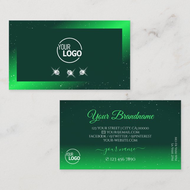 Tarjeta De Visita Maravilloso verde esmeralda Diamantes espumosos (Anverso / Reverso)