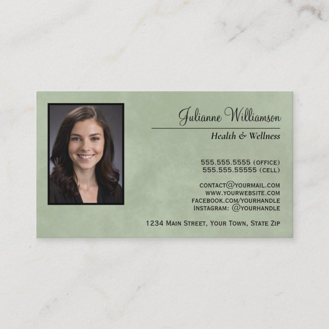Tarjeta De Visita Marbble Sage Green Simple Professional Photo (Anverso)